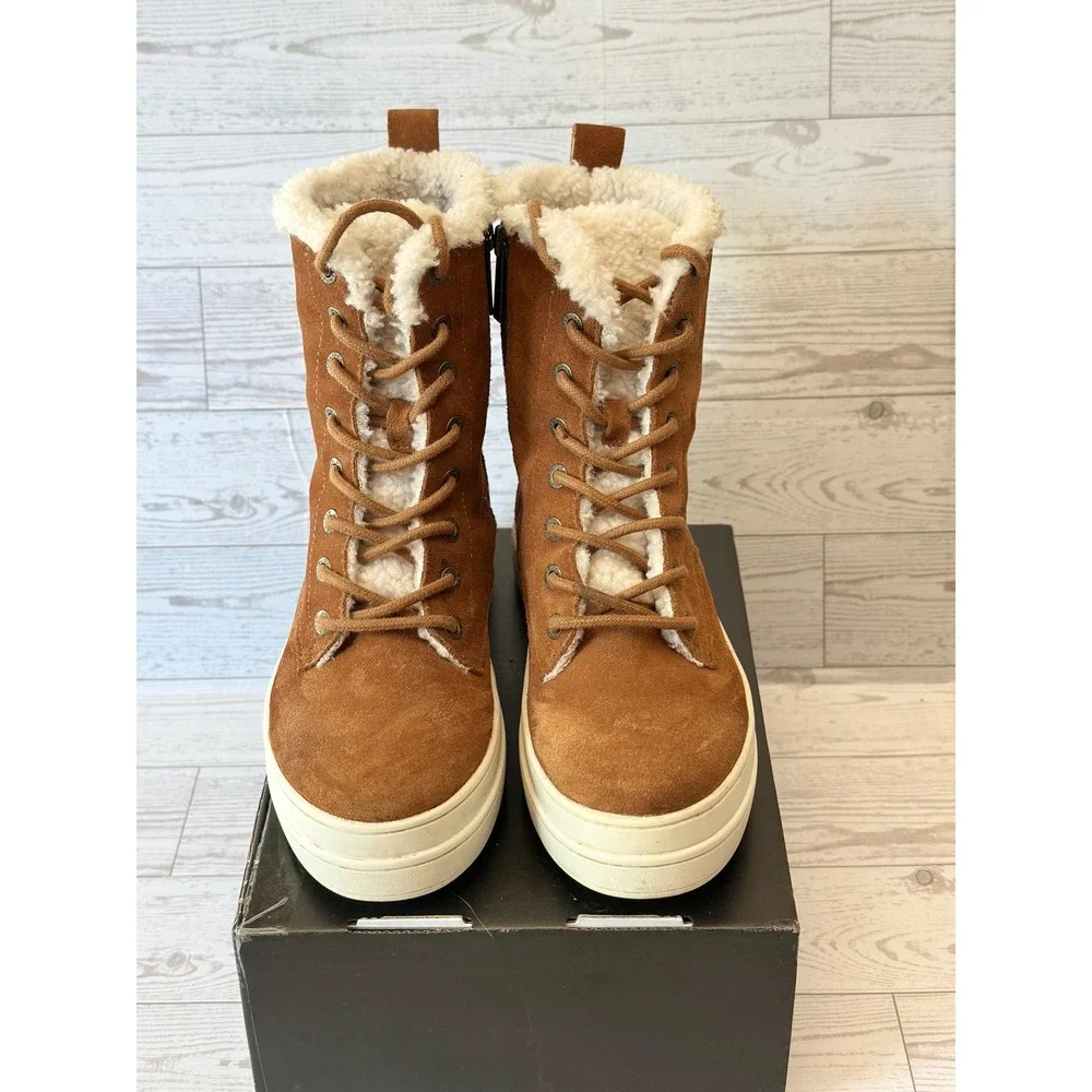 J/Slides Platform Boots Womens 6 Brown Suede Shearling Gorpcore Streetwear